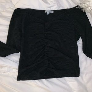 💕 Black Crop Long Sleeve Sweater